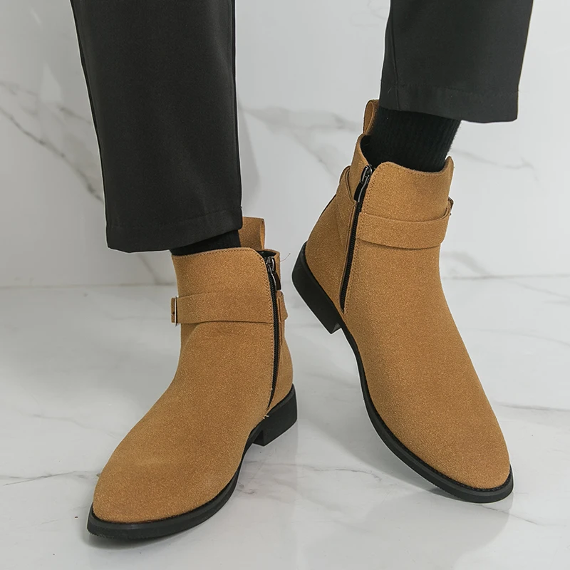 

The 2025 new autumn and winter Chelsea Boots matte suede ankle boots size 47 high-top pointed casual leather shoes