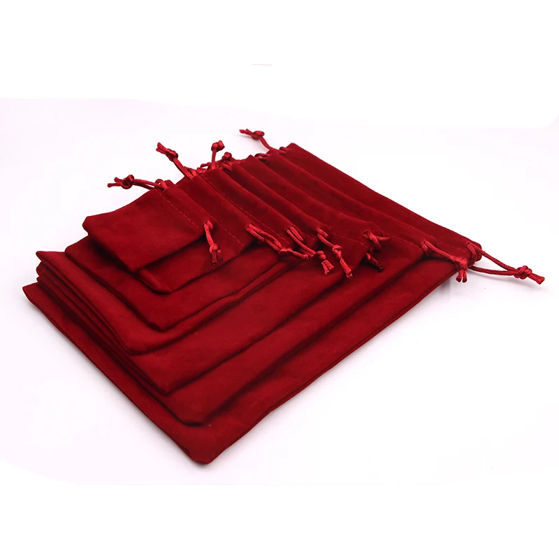 5pcs/lot Fanshionable Jewelry Packaging Bag Wine Red Velvet Drawstring Pouch Reusable Item Storage Pouch Custom Logo