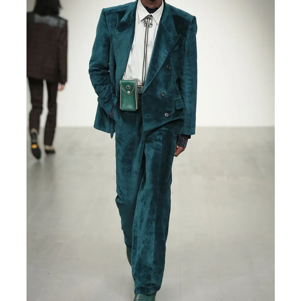 

Men Velvet Suit 2 Piece Set Single Breasted Slim Fit Comfortable Tuxedo Business Blazer Pant Elegant Formal Wedding Party Outfit