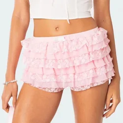 Bombachos Lolita con volantes para mujer, pantalones cortos de calabaza de encaje en capas, parte inferior, pantalones cortos de botín Y2k, faldas dulces, Ropa para Niñas