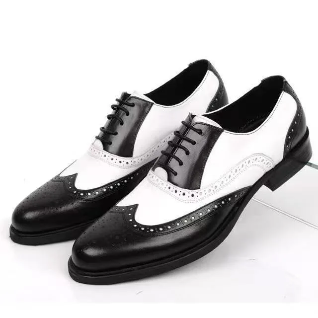 Men's new engraved large size color matching trend versatile young men's business dress leather shoes men
