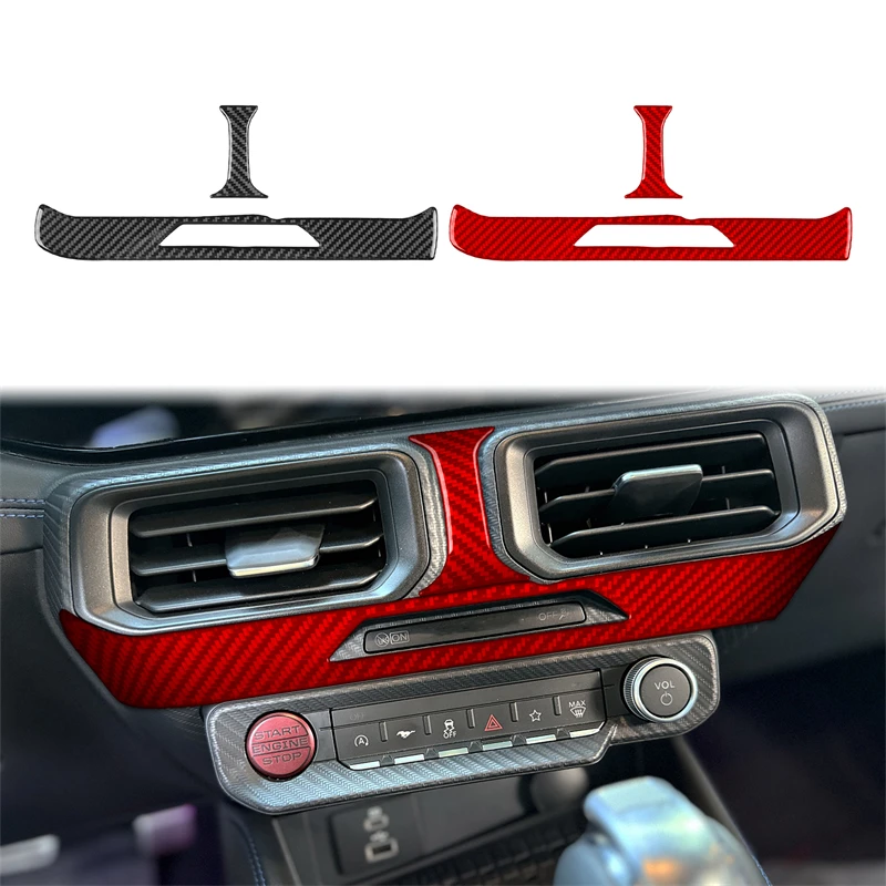 For Ford Mustang 2024-2025 Refit Carbon Fiber Car Air Conditioner Middle Outlet Panel Accessories Piano Black Interior Sticker