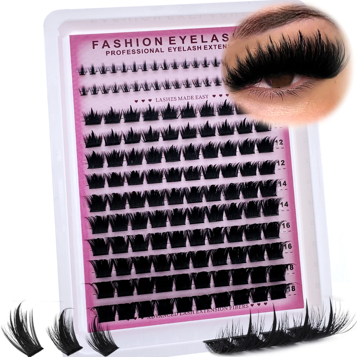 UMIRYAO 300D Pointed Tip Lash Clusters, 6-18mm Length, DCurl 138pcs Lash Clusters, Thick Single Lash For DIY Pointed Tip Lash Extension, Cartoon Lash Extension, Mink Lash Extension, Dense Lashes