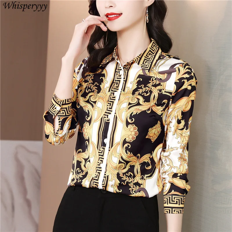 Printing Shirt Women's Fashion Turn-down Collar Long Sleeve Tops Female Spring Autumn Casual Single-breasted Blouse for Ladies