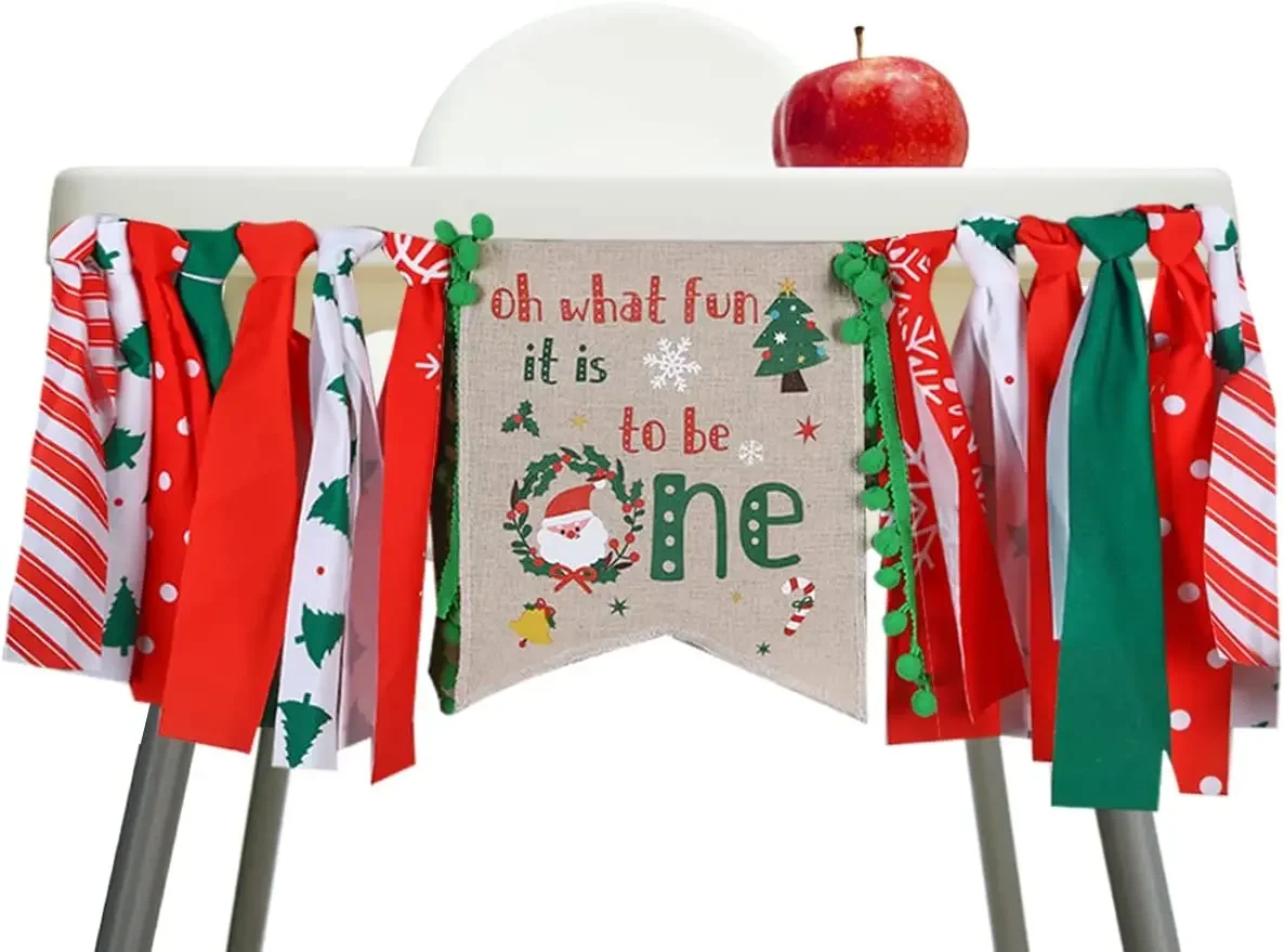 Christmas High Chair Banner Red and Green Oh What Fun It Is To Be One Banner for Boys Girls Christmas First Birthday Supplies