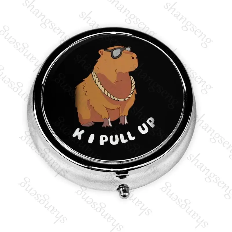 

Funny Capybara Print Printed Portable Pill Box Wallet Decorated Metal Vitamin Travel Wallet Pocket Small Travel Pill Box