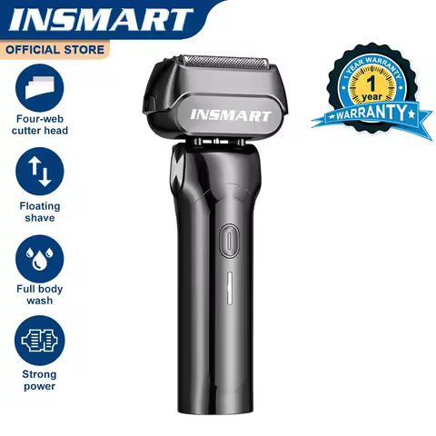 INSMART 남성용 전기 면도기 호일 면도기 도금 4 블레이드 가장자리 면도 영역 7000 RPM 고속 모터 디지털 전원 디스플레이