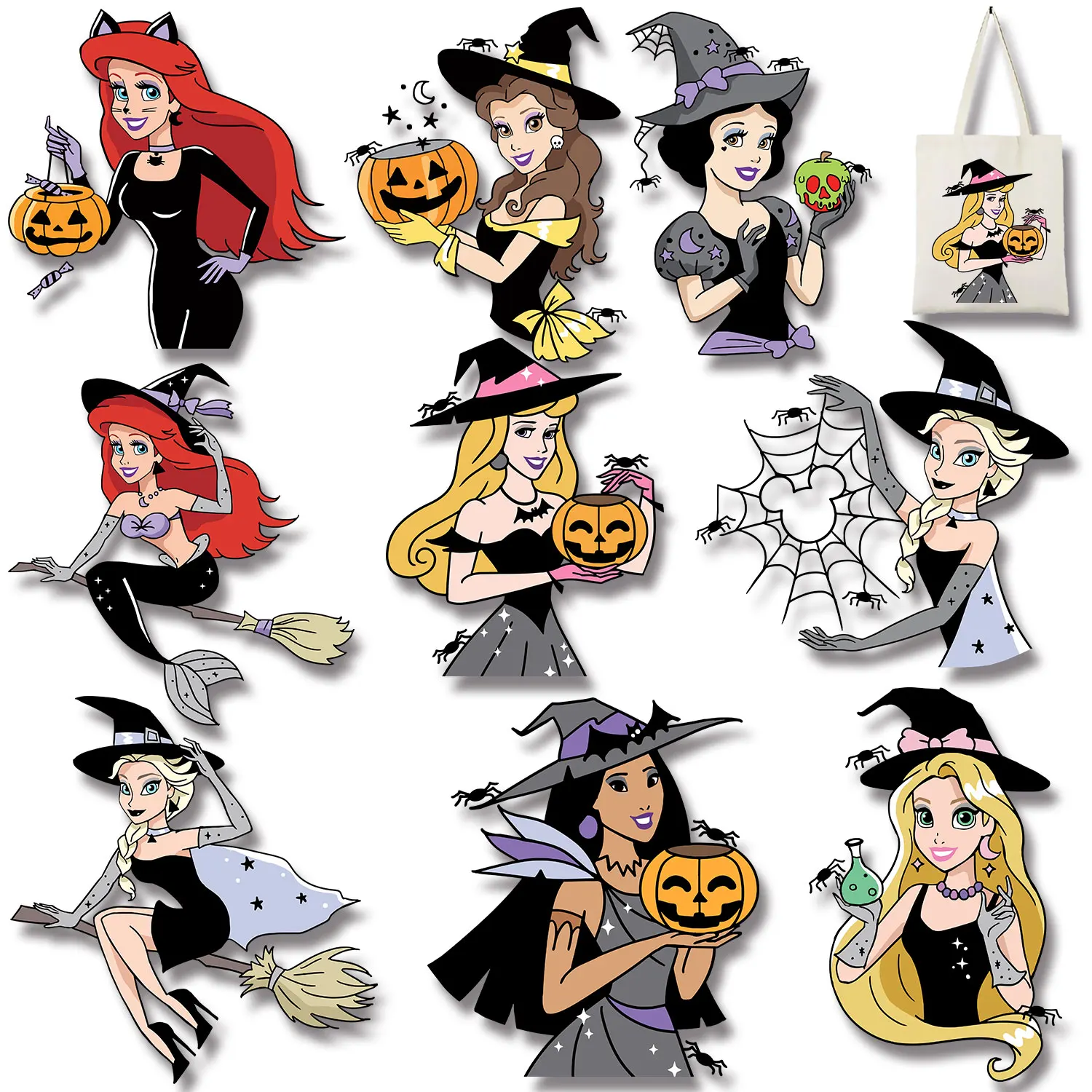 

Princess Witch Hat Halloween Festivals stickers Iron-on Transfers Applique on Clothes Washable Patches for clothing