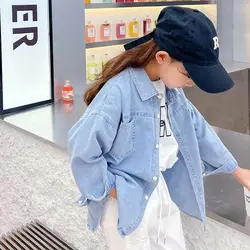 Spring Summer Teenage Girls Denim Shirt Coats Children New Fashion Korean Version Denim Jackets 2 4 6 8 10 12 Years Kids Clothes