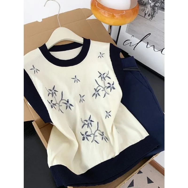 

Women Clothes Summer Fashion Simplicity Elegant Printing Color Blocking O-neck Female Ice Shreds All-match Sleeveless Tank Top