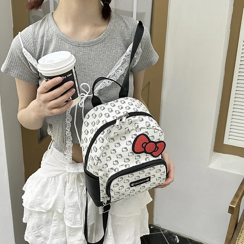 Sanrio Hello Kitty New Fashion Waterproof PU Leather Women's Backpack Lightweight Casual Mini School Bag Going Out Snack Bag