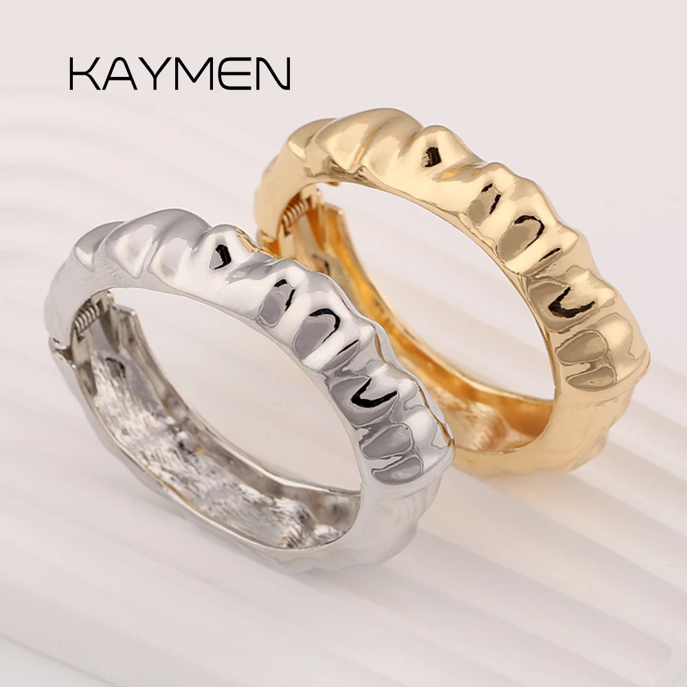 Vintage Punk Wave Twisted Smooth Metal Irregular Wide Bangle Bold Geometric Women Bracelet Chunky Fashion Jewelry Accessory