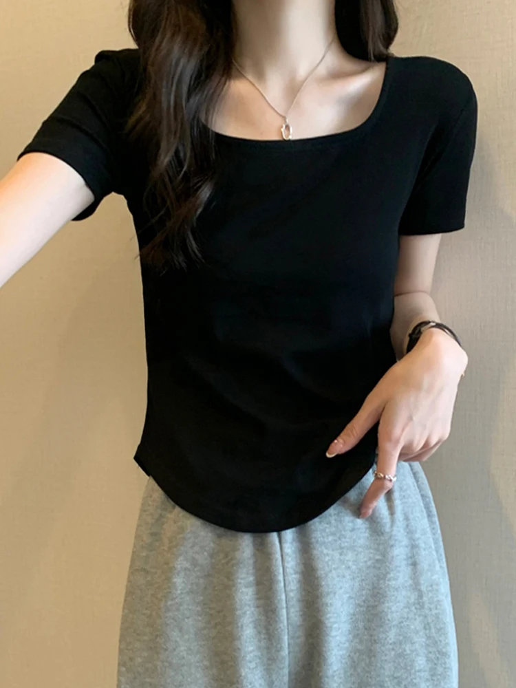 White Women's Slim Fit Short Sleeve T-Shirt Summer New Style Inner Wear Half Sleeve Body Shape Highlighting Small Shirt Top