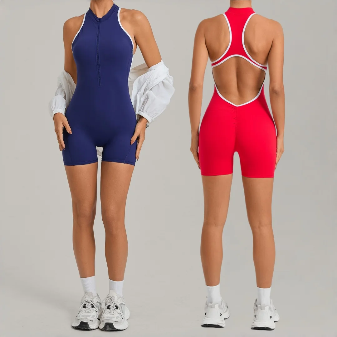 

Новый женский комбинезон для йоги с эффектом подтяжки бедер, на молнии, без спинки, цельный, для фитнеса, бега, тренировок, спортзала, йоги, боди