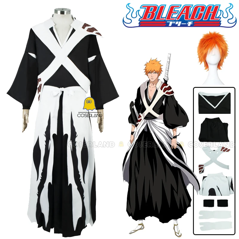 Kurosaki Ichigo Cosplay Costume Wig Anime Bleach Thousand-Year Blood War Shinigami Attire Outfit Pauldron Uniform for Men Women