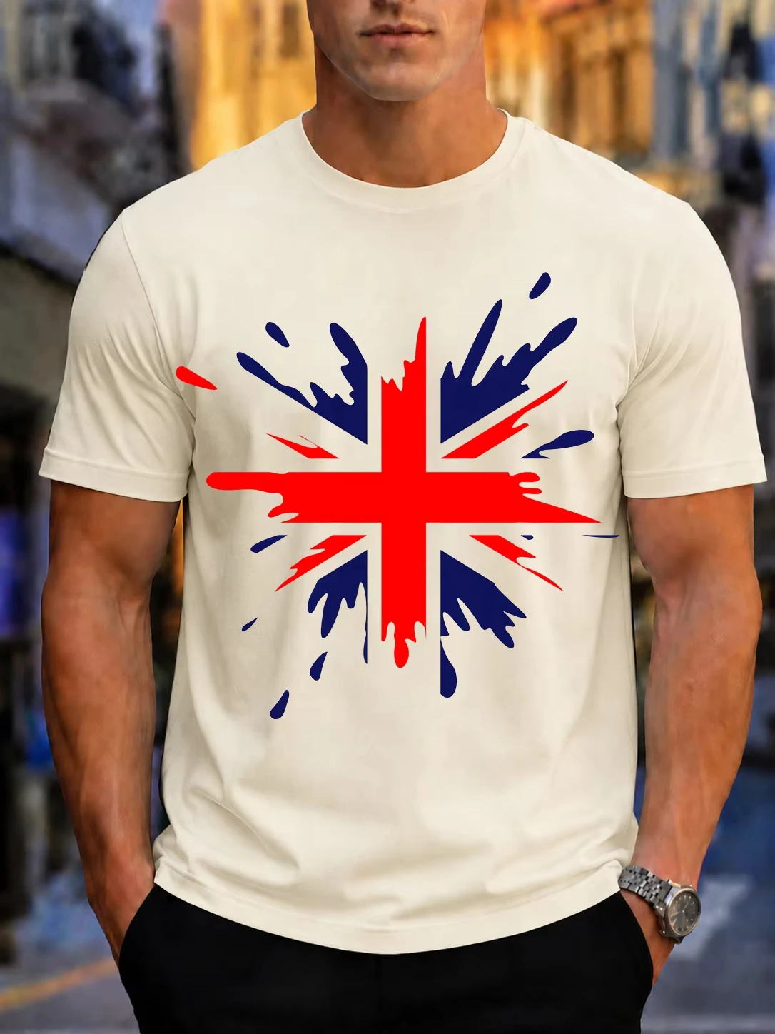 Union Jack Flag T Shirt British Grunge Splatter Vintage Washed Stretched Soft Designer Clothes Breathable Graphic Casual