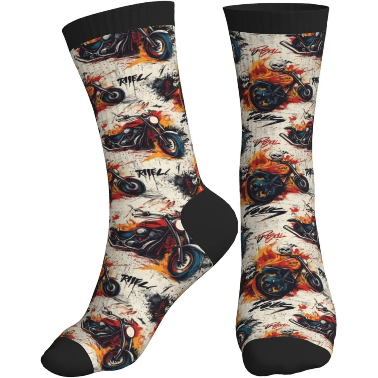 

Cool Skull Motorcycle Print Crew Socks for Women Men, Cute Casual Athletic Aesthetic Sock Novelty Funny Socks
