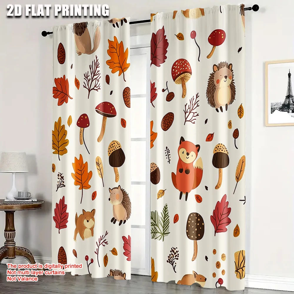 2 Stück, minimalistische Vorhänge mit 2D-Druck „Hello Autumn“, maschinenwaschbar (ohne Stange), Außendekoration für Wohnzimmer, Schlafzimmer,
