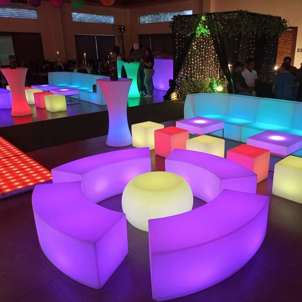 glow events party wedding nightclub coffee outdoor garden plastic led light up furniture high cocktail bar tables and chairs set