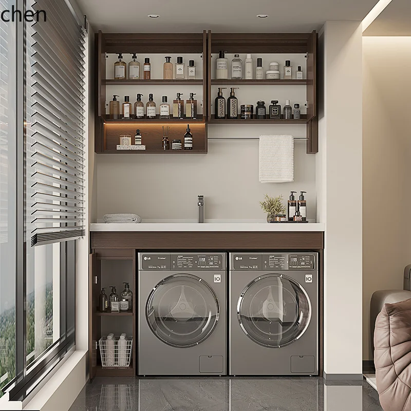 TP-1    balcony washing machine integrated cabinet custom double washing machine dryer flat combination cabinet