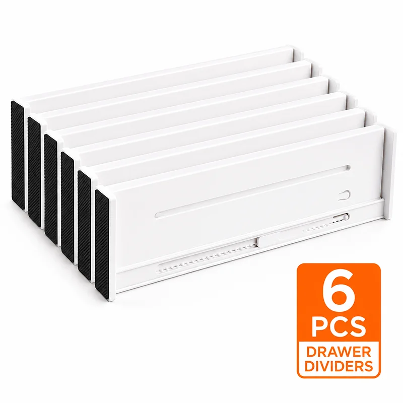 6PCS Adjustable Drawer Dividers Expandable Non-Slip Organizer Separators for Kitchen Dresser Bedroom Office Storage
