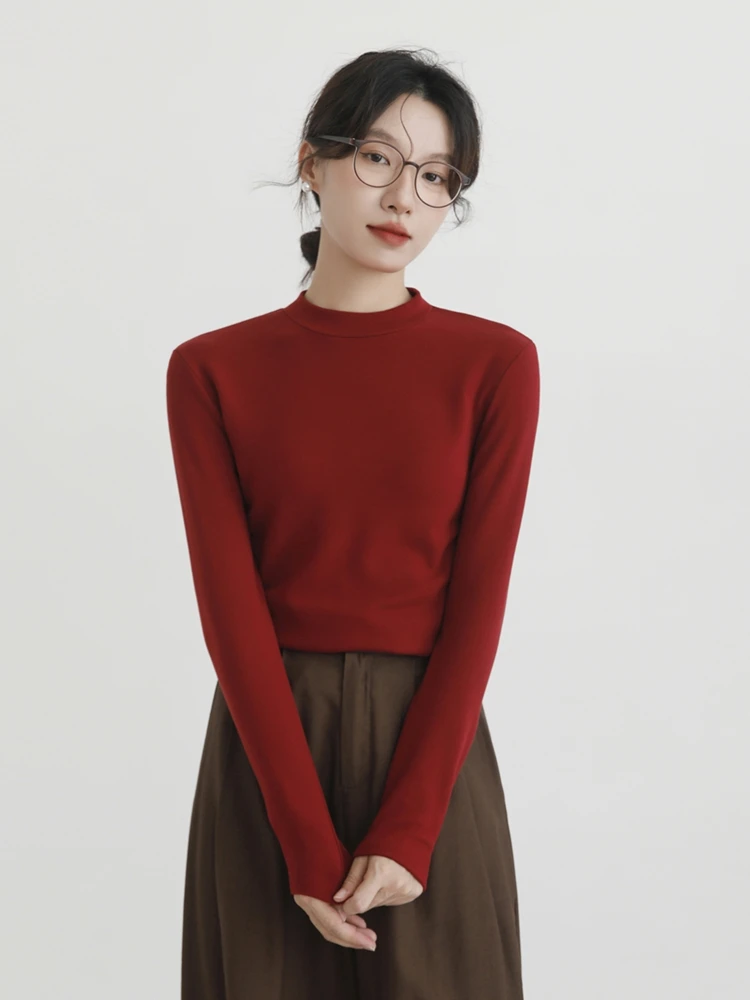 

Warm Wool Protein De Long Sve Women's Autumn Winter Knitted Base irt Inner Wear f High Collar Slim Fit Top