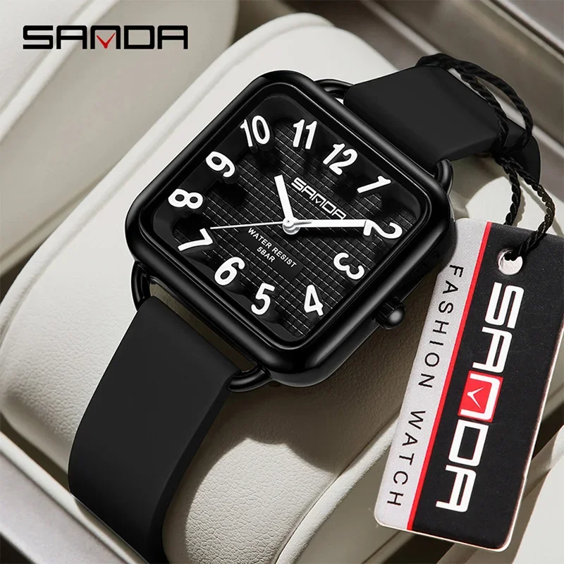 SANDA New Fashion Quartz Watch for Women Delicate Minimalism Stereo Dial Silicone Strap Waterproof Sports Ladies Wristwatch