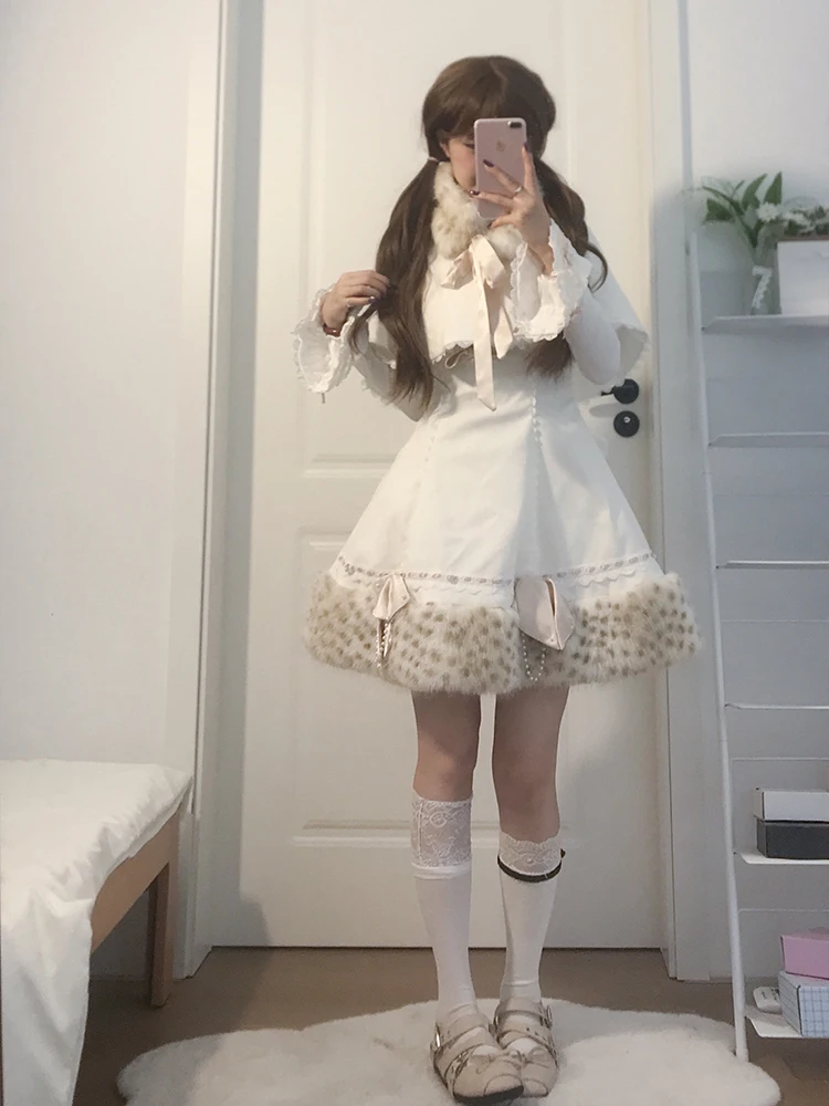 

Комплект футболок в стиле Лолиты с мехом Bla в стиле пэчворк Dr, женское модное теплое длинное пальто Sve с круглым узлом, зима...