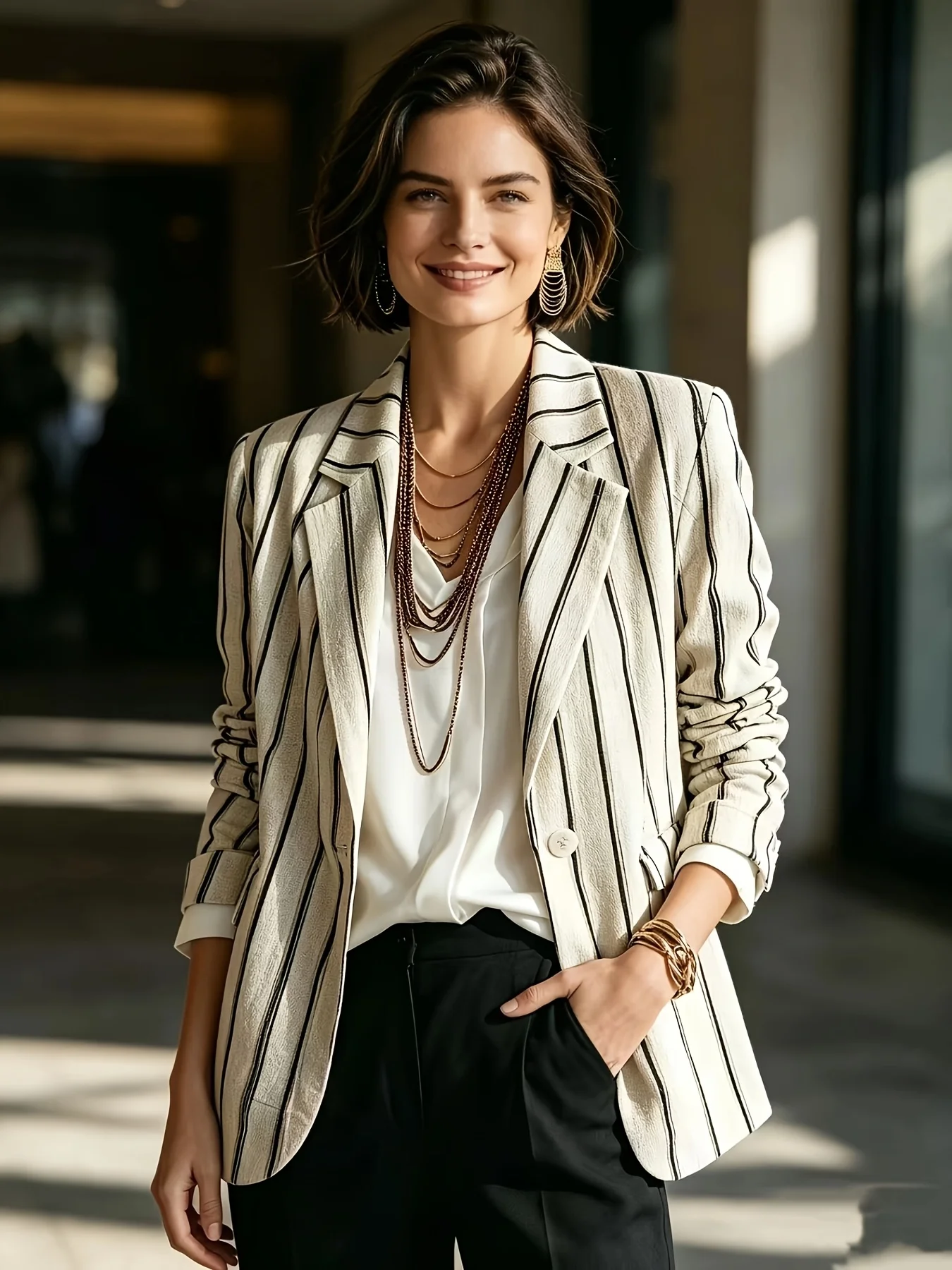 Blazer Wanita Bergaris Vertika - Blazer Women Oversized ulasan dan harga