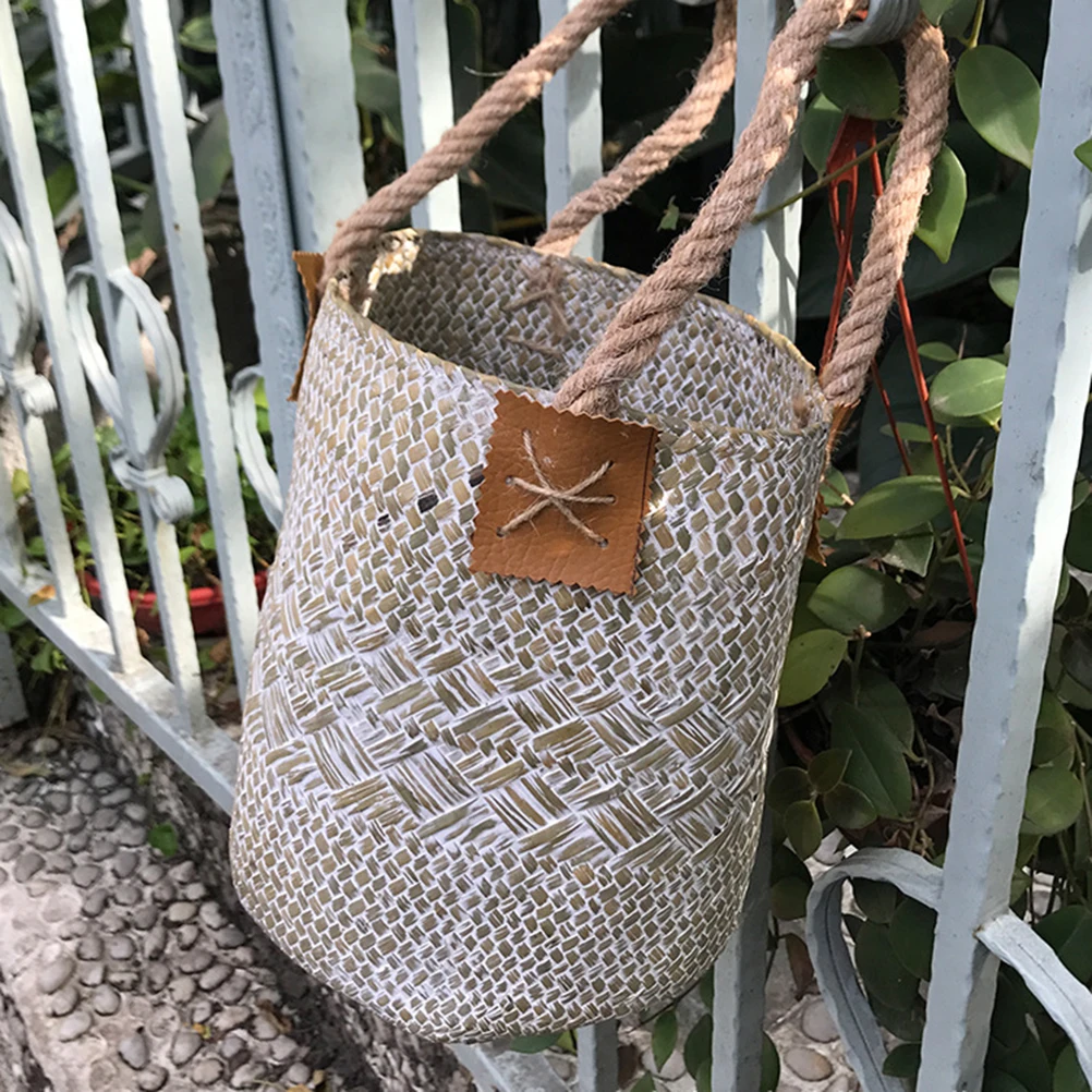 

Корзины для цветочных горшков из морских водорослей, тканый стол для хранения, стирка, натуральные растения, плетеный ручной работы из ротанга, домашний сад, экологически чистый