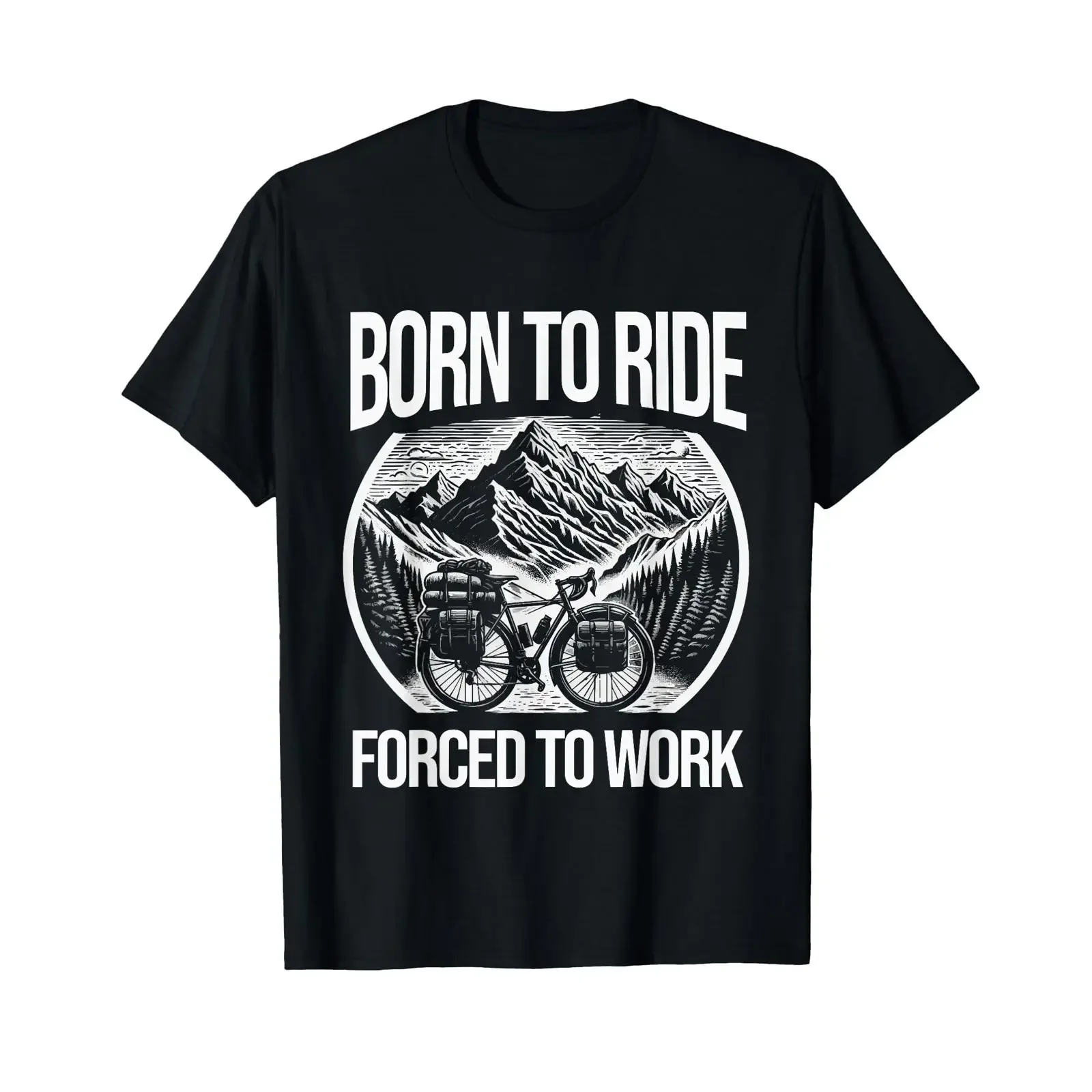 Born for Cycling Forced to Work Bikepacking T Shirt black vintage Washed homme designer clothes Breathable Comfortable