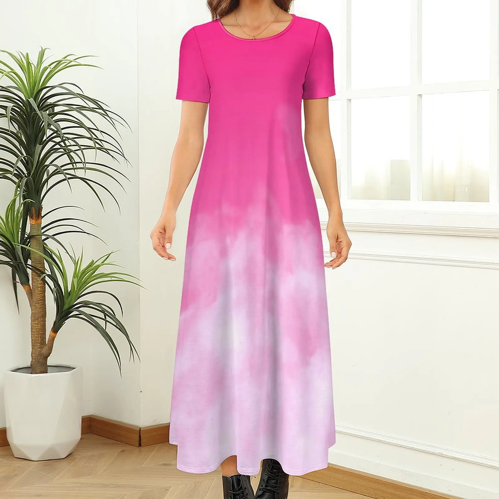 Soft Cloud Dress Pink Sky Print Funny Bohemia Long Dresses Female Kawaii Maxi Dress Big Size