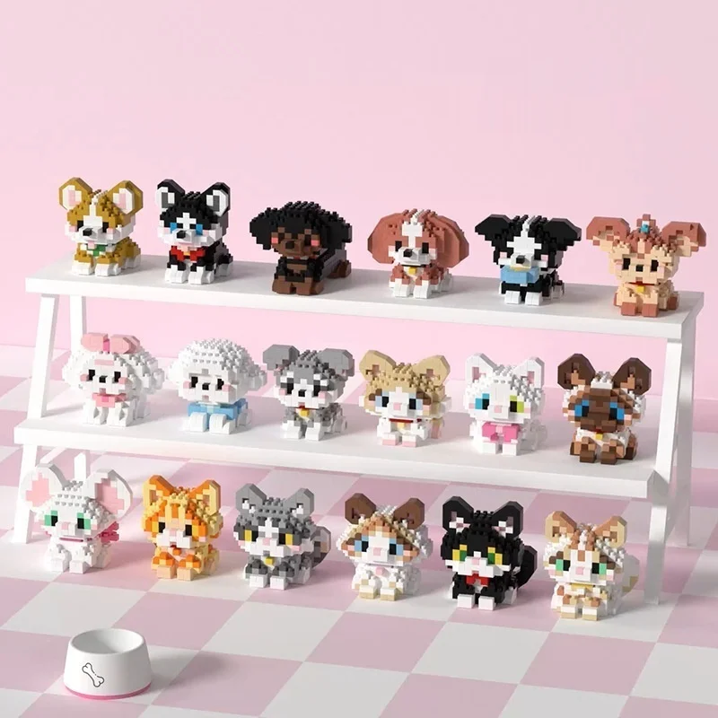 Neue Mini niedlichen Haustier Hund Katze Mikro Baustein Modell Set Kinder Stadt Cartoon Tier Diamant Ziegel Lernspiel zeug für Erwachsene