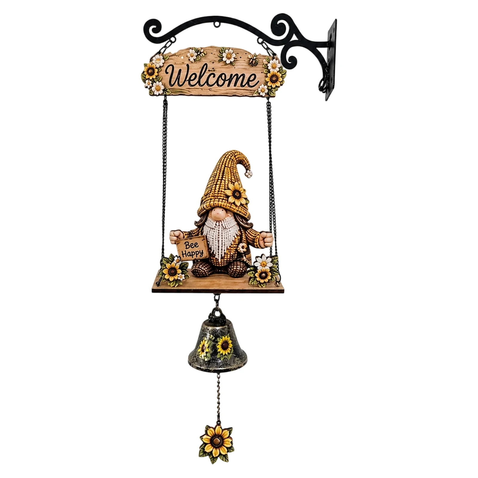 2D Flat Wooden Dwarf Gnome Bell Hanging Ornament for Outdoor Yard Garden Decoration Christmas Home Scene Decor Props