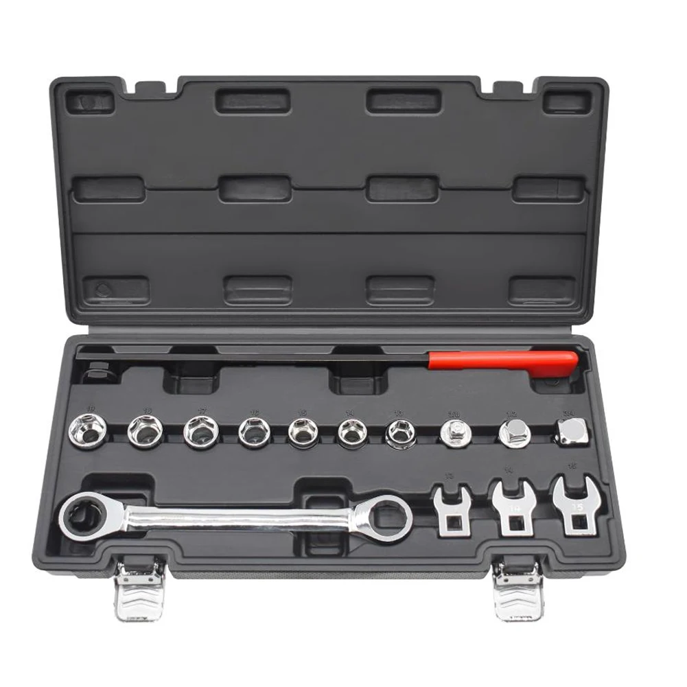 15 قطعة مجموعة أدوات إزالة وتركيب حزام اعوج مع مفاتيح كروفوت ومجموعة مقابس للمركبات