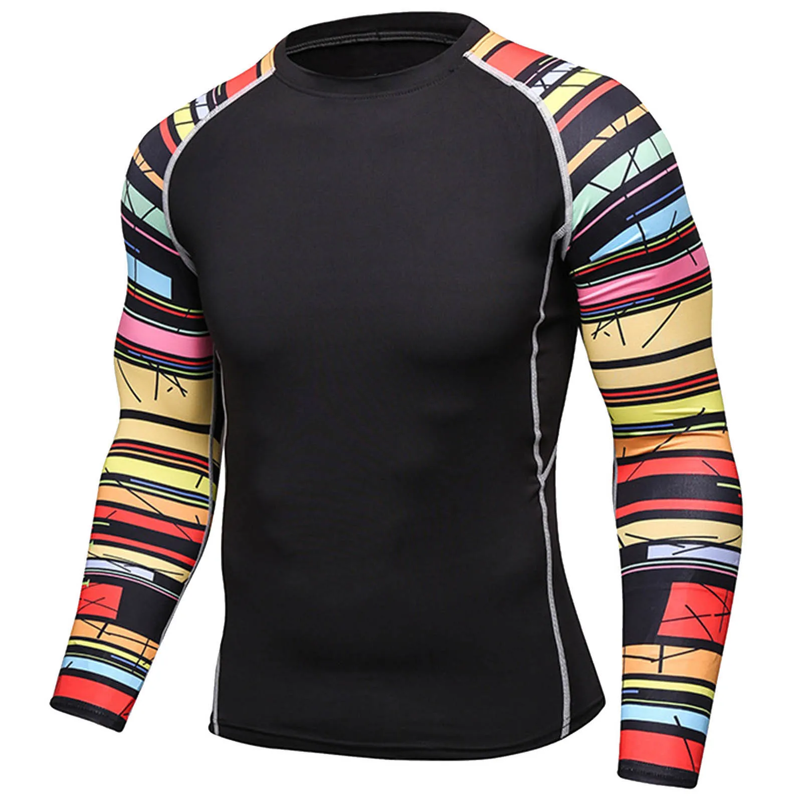 Men's Swimwear Tight Fitting Clothing Rashguard Long Sleeve Quick-drying High Elastic Stylish Print Fitness Tops for Sports Gym