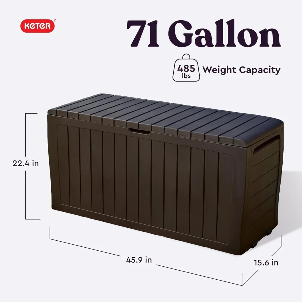 71 Gallon Resin Outdoor Storage Box for Patio Furniture Cushions, Throw Pillows, Garden Tools and Pool Floats, Brown