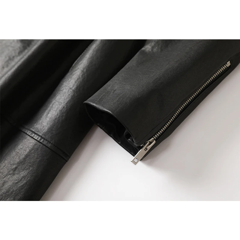 100% gabardina de cuero genuino para mujer, novedad de 2025, cinturón con cordones y cremallera larga, gabardina estilo motocicleta de piel de oveja para mujer, prendas de vestir