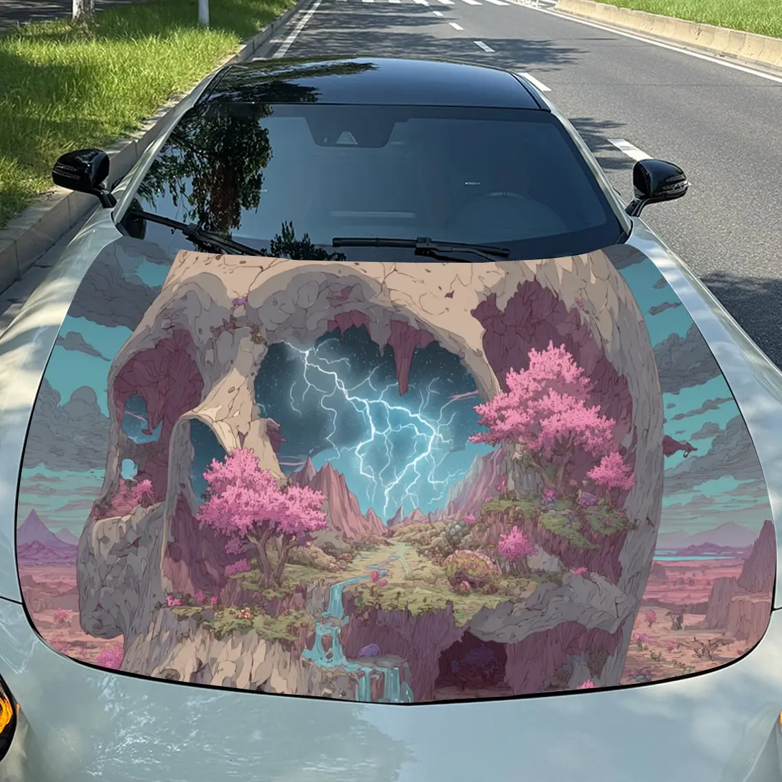 

Наклейки на капот автомобиля с фантазийным черепом и цветочным рисунком — самоклеящаяся, водонепроницаемая и прочная виниловая пленка, украшение и защита вашего автомобиля, Fi