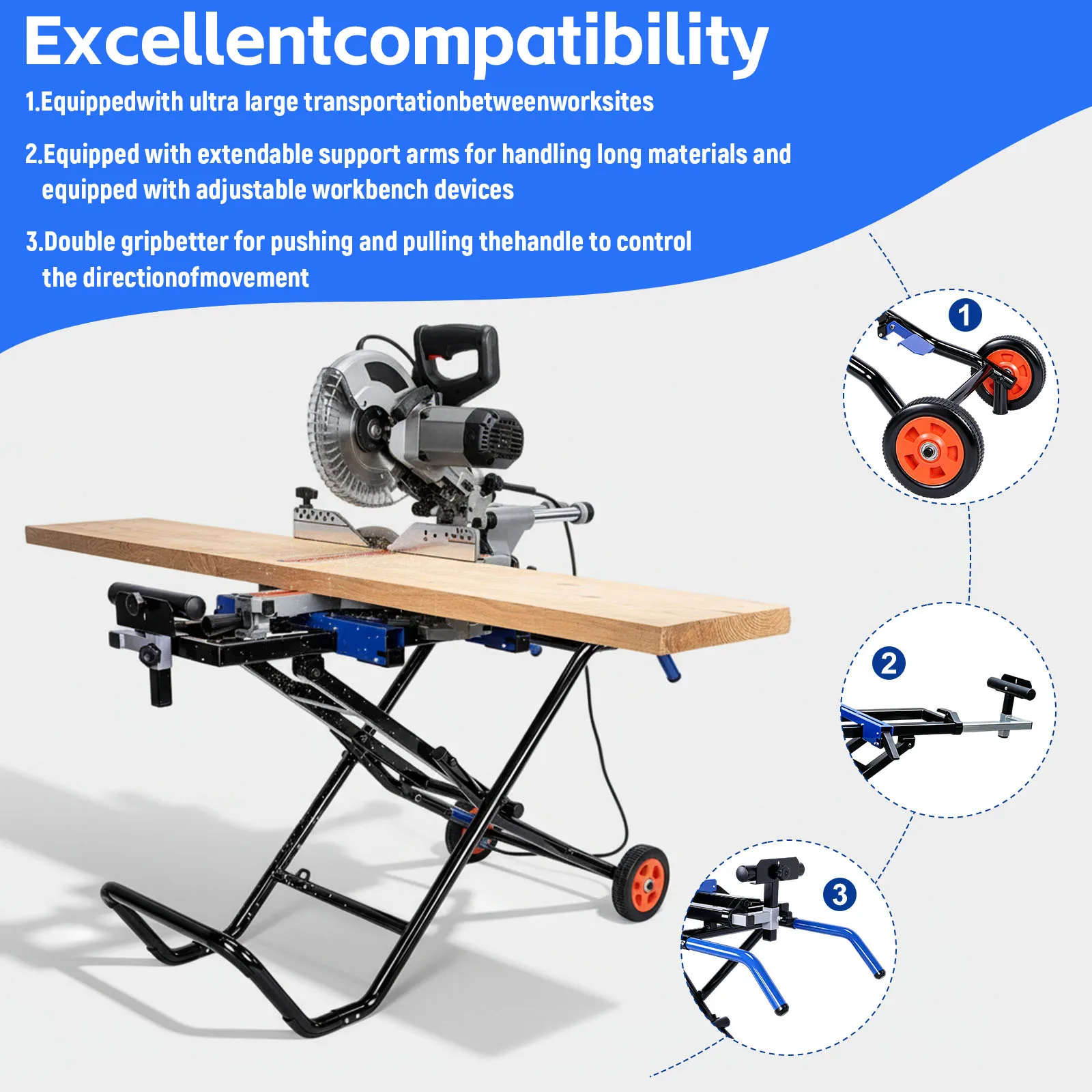 Portable Table Saw Stand 330Lbs Load Capacity Collapsible Miter Saw Stand Folding Design Universal for Most Brands of Table Saws