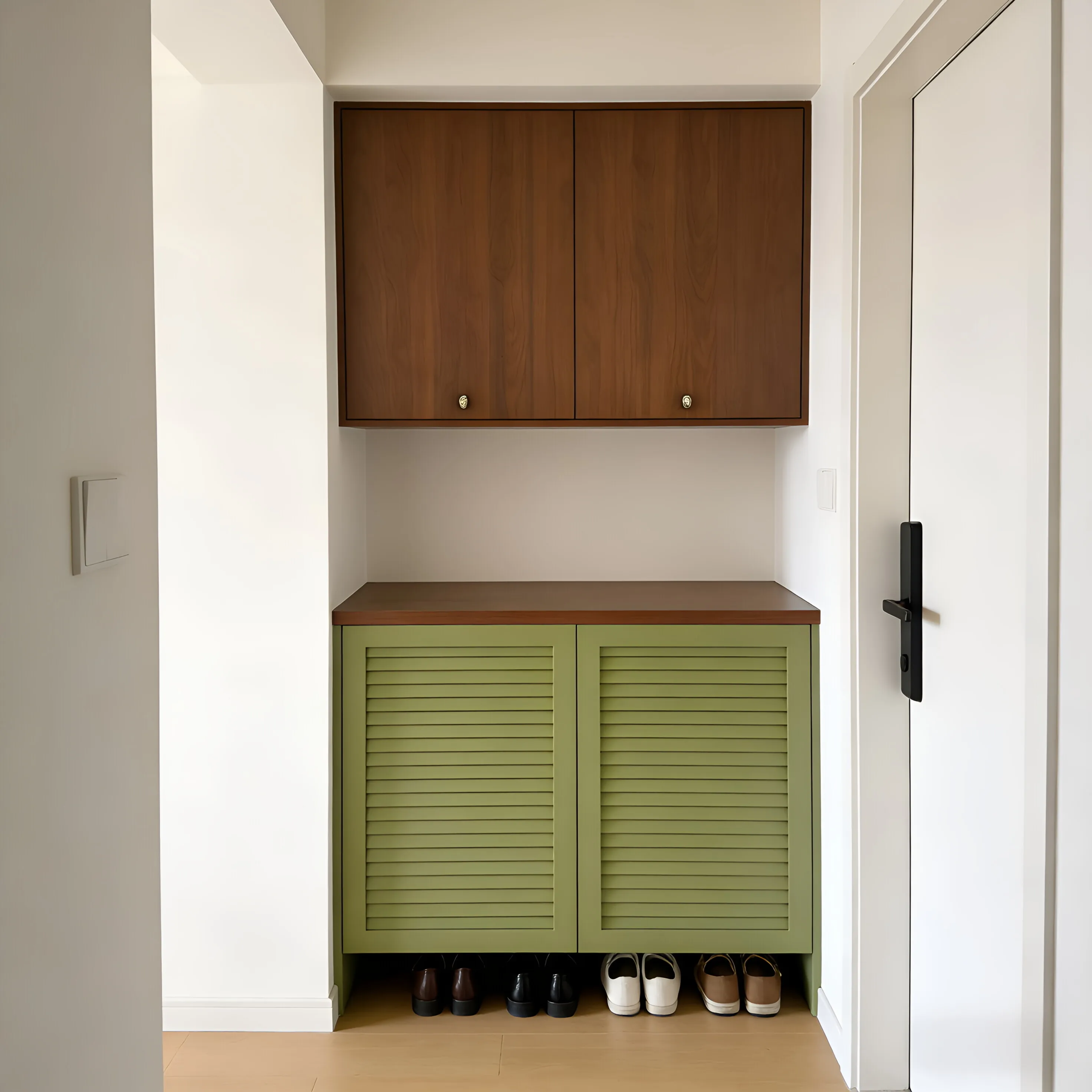Nordic Minimalist Shutter Door Storage Cabinet Walnut Green Multifunctional Ventilated Cabinet for Entryway Bedroom Living Room