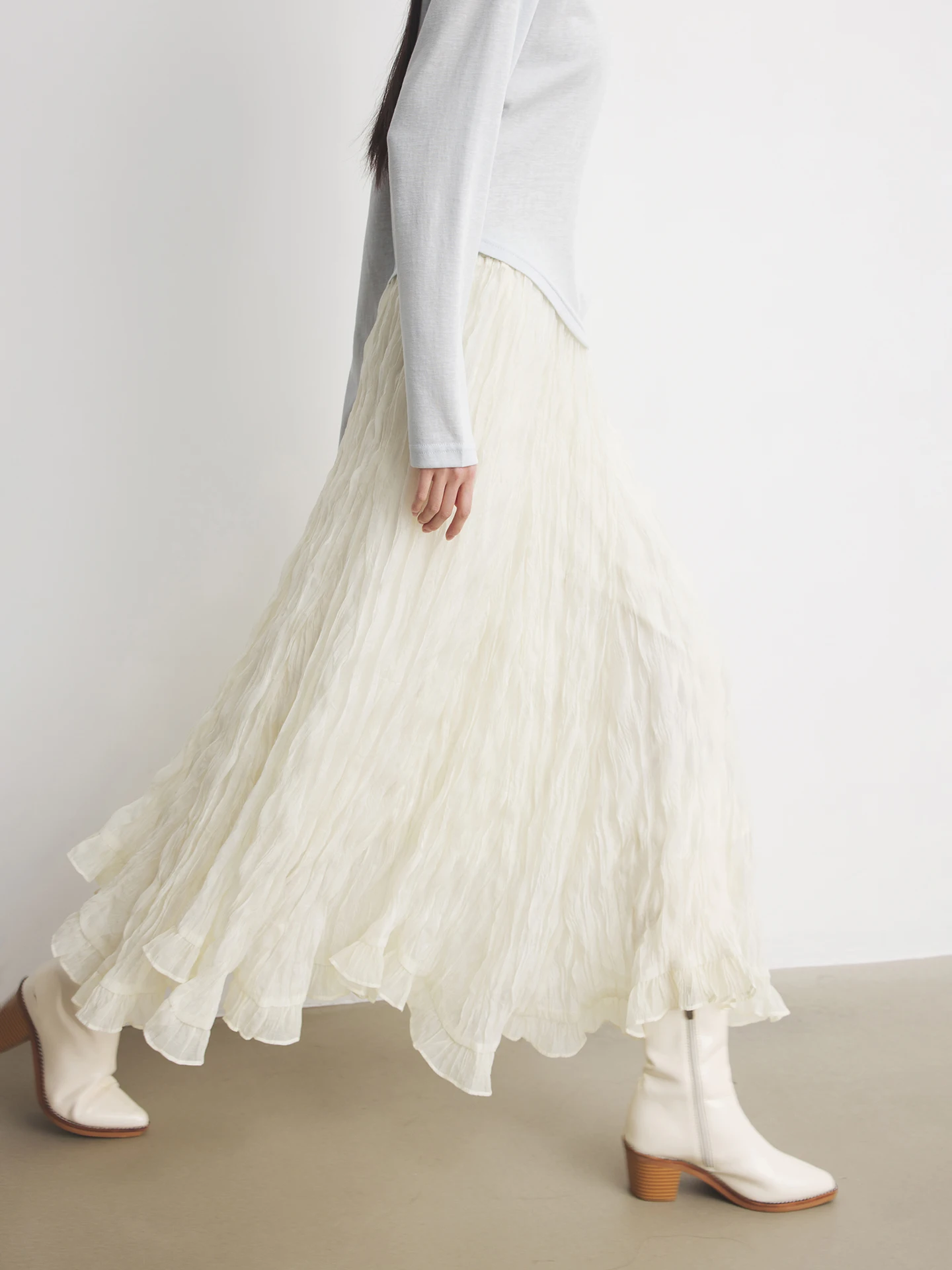 

Юбка Annata светло-бежевого цвета с асимметричным подолом и плиссировкой, женская весенняя миди-юбка с высокой талией, А-силуэт, для повседневной носки