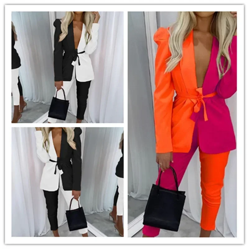 

Matching Sets Cardigan Outerwear Ankle Length Straight Pant Sets Solid Two Pieces Loose Pockets High Street 2024 Sashes
