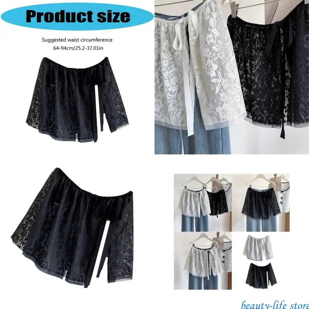 

Lace Trim Tie Waist Triangle Skirt Overlay for Women Breathable Polyester Fabric Summer Layered Cover Up Short Skirt 517D