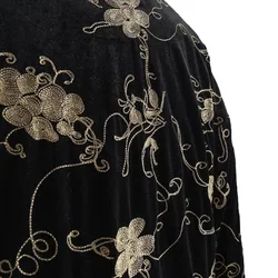 Black Color Velvet Embroidered Fabric Flower Printed Jacquard Fabrics for Cheongsam Dress Clothing 130cm Width