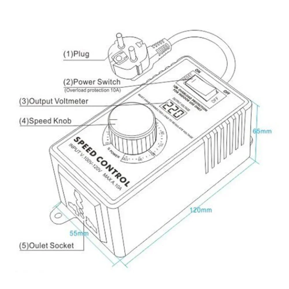 Governor Switch Speed Controller Angle Grinder Adjustable Dimming Plug And Play Variable 120x65x55mm 4000W Durable