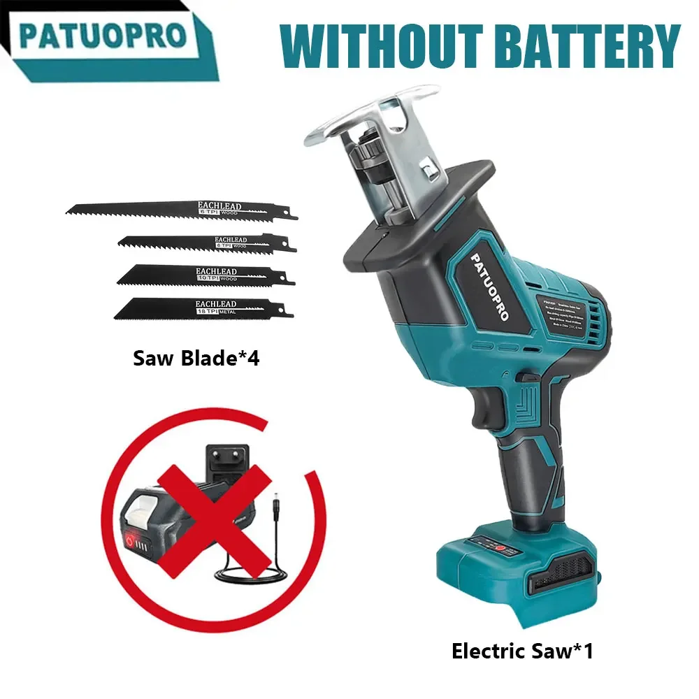 

PATUOPRO Brushless Reciprocating Saw Cordless Electric Saw Woodworking Portable Power Tools For Makita 18V Battery(No Battery)