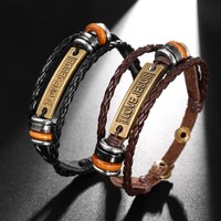 New Styles Vintage Braided Rope Leather Bracelet Quality Metal Buckle Jesus Faith Men's Bracelet Trend Jewelry Wholesale