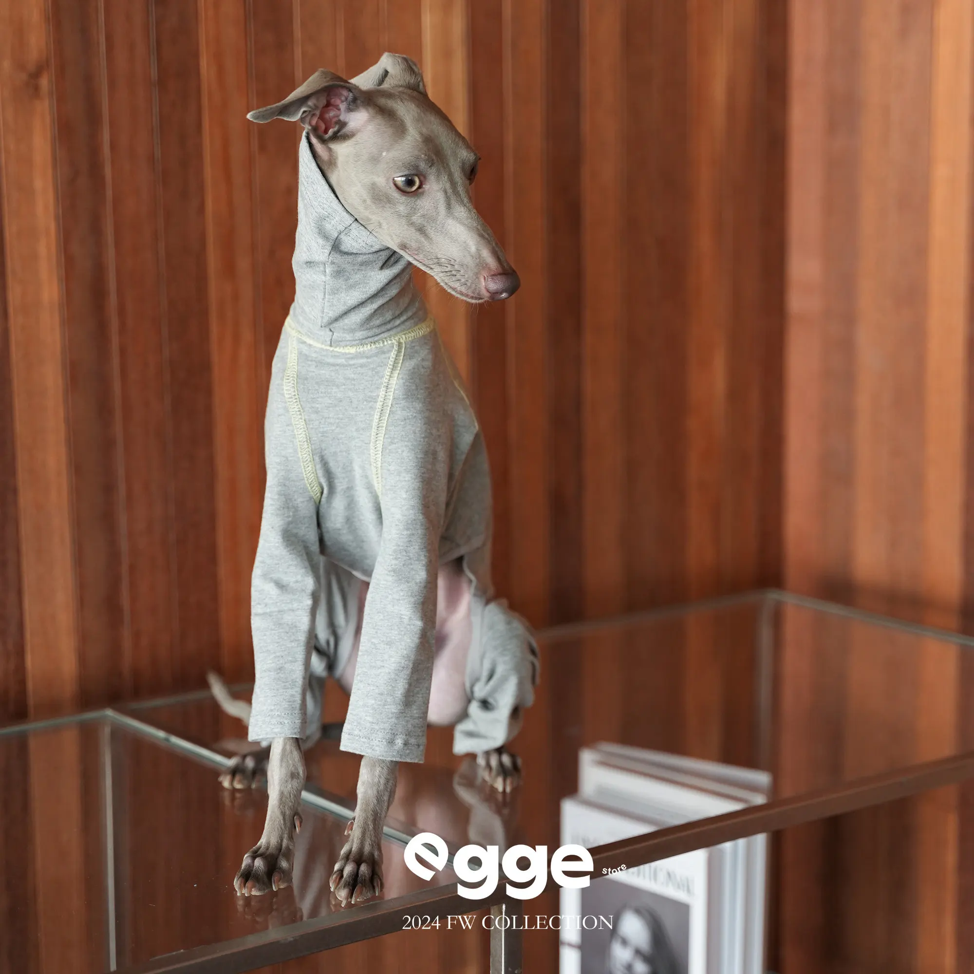 EGGE Spring Whippet Coffee Grey Stripes Undershirt 4-Leg Super Stretch Cotton Bodysuit Leisure Jumpsuit for Italian Grreyhound