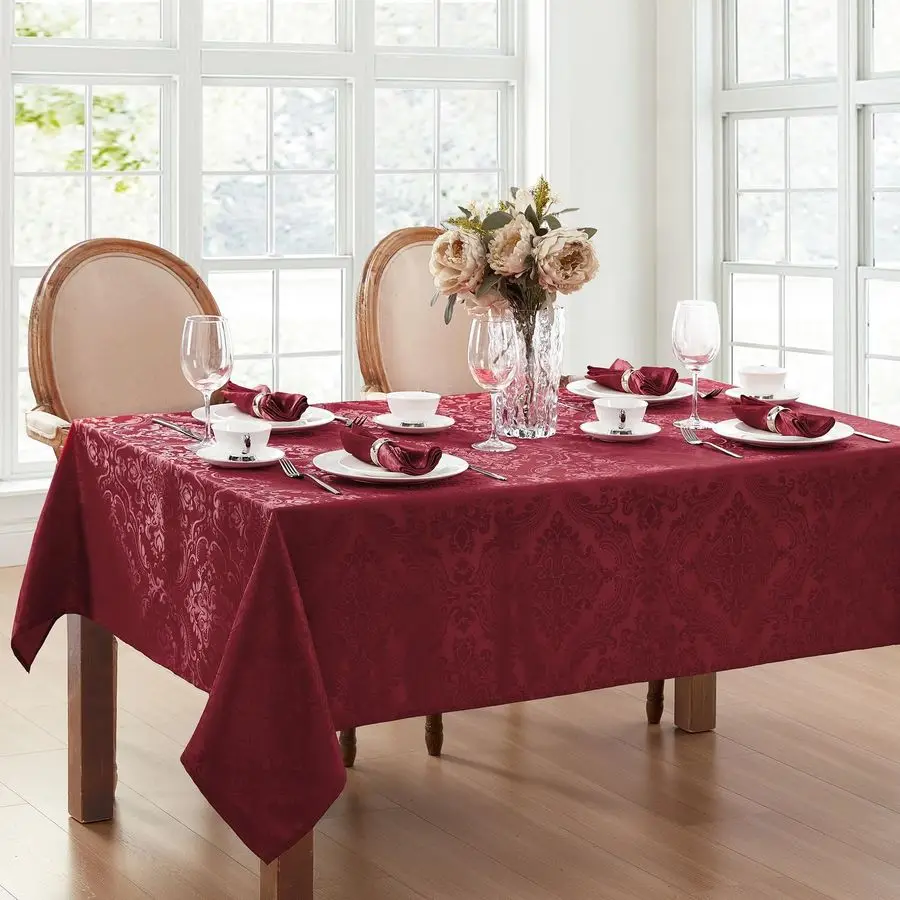 

Home Fashions Caiden Elegance Damask Waterproof, Stain amp Wrinkle Resistant Fabric Tablecloth, 60 x 120 Oblong Rectangle, Cranb